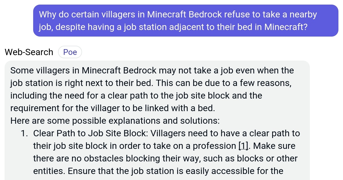 Why do certain villagers in Minecraft Bedrock refuse to take a nearby