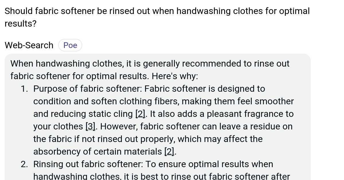 Should fabric softener be rinsed out when handwashing clothes for