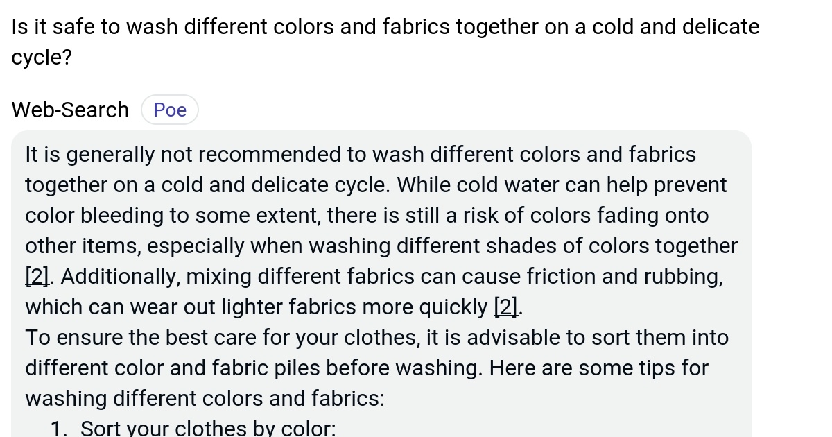 Is it safe to wash different colors and fabrics together on a cold and