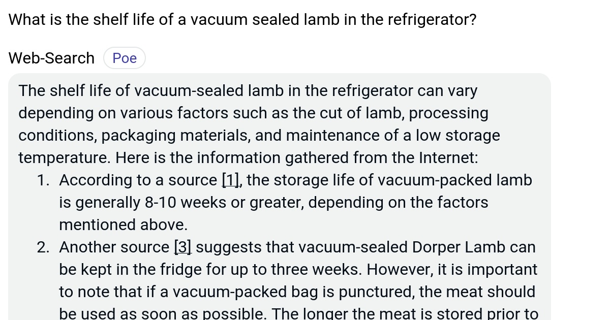 What is the shelf life of a vacuum sealed lamb in the refrigerator? Poe