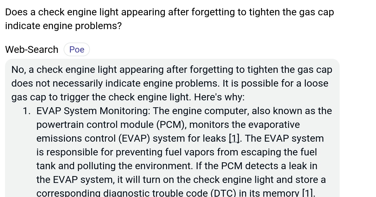 Does a check engine light appearing after to tighten the gas
