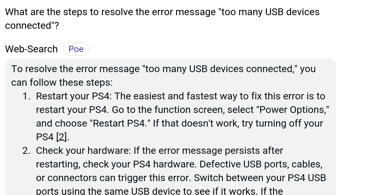 What are the steps to resolve the error message "too many USB devices