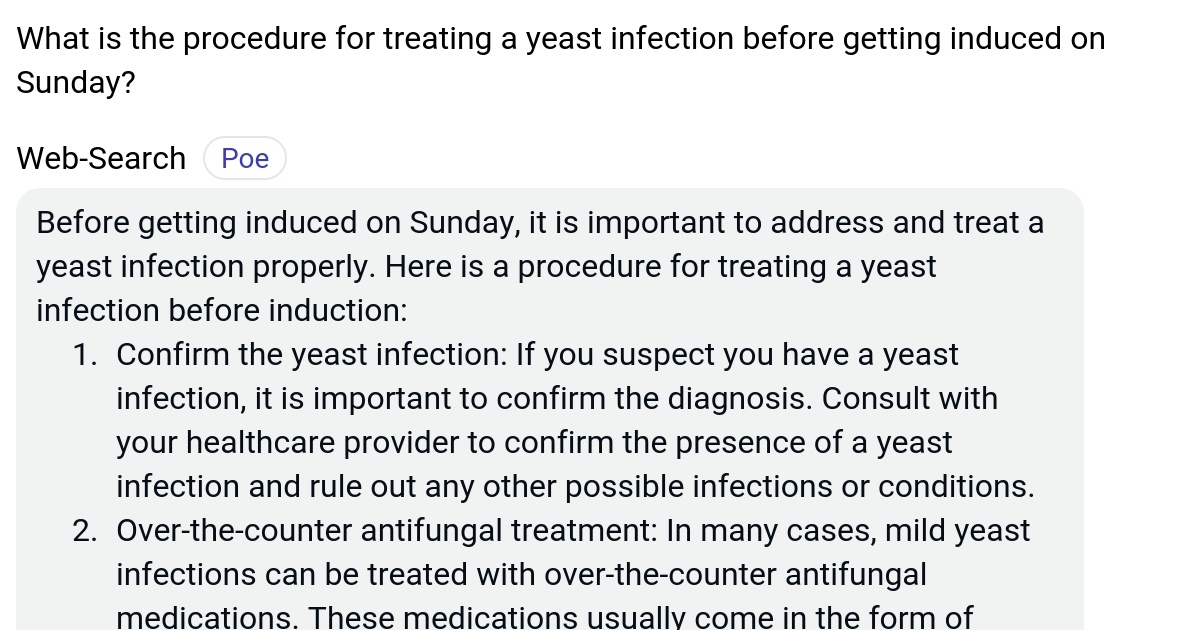 What is the procedure for treating a yeast infection before getting