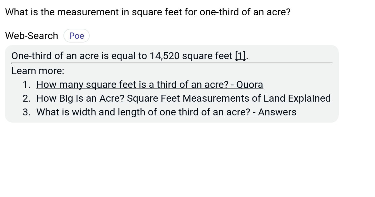 What is the measurement in square feet for of an acre? Poe