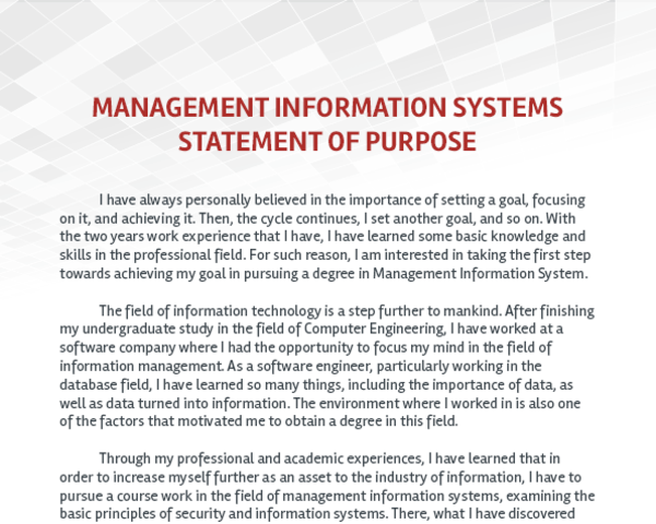 I want to apply for an MS in management information