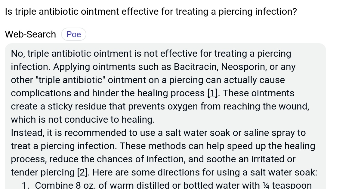 Is triple antibiotic ointment effective for treating a piercing