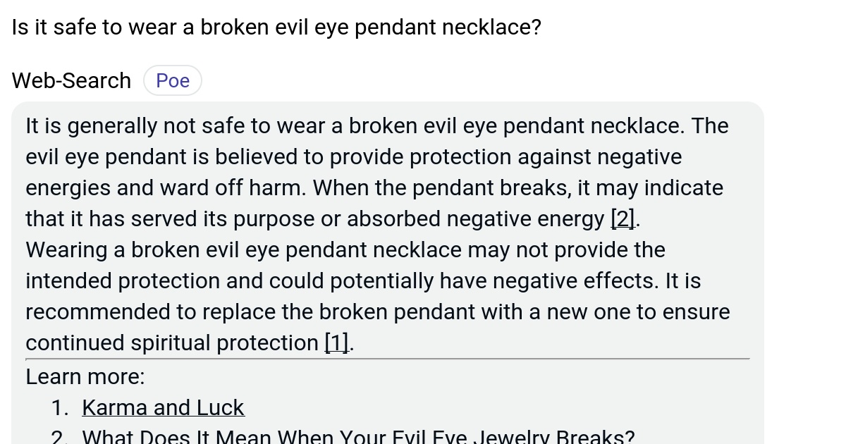 Is it safe to wear a broken evil eye pendant necklace? Poe