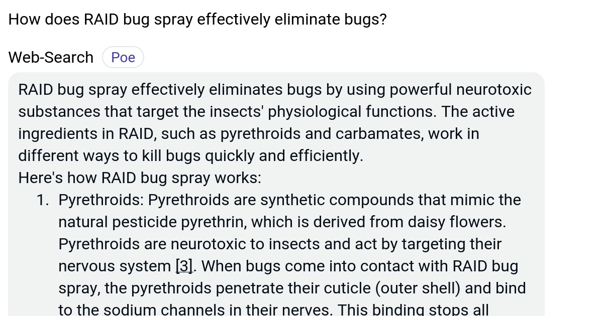 How does RAID bug spray effectively eliminate bugs? Poe