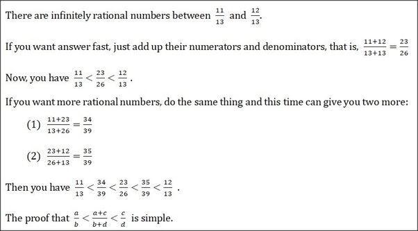 What are two rational numbers between 11/13 and 12/13 in the simplest