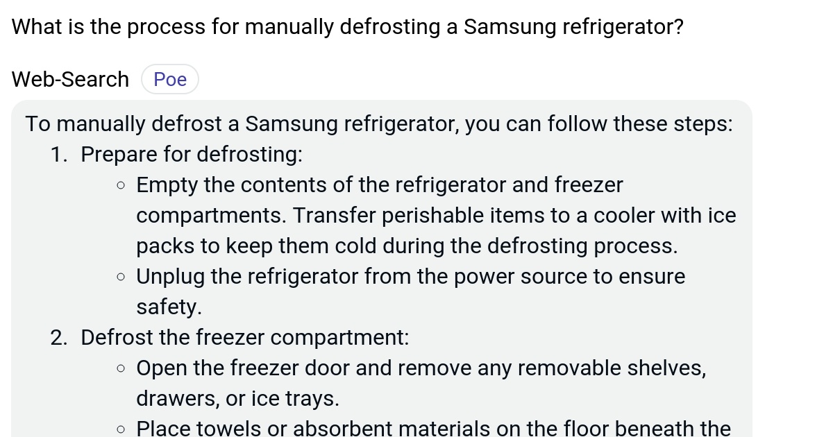What is the process for manually defrosting a Samsung refrigerator? Poe