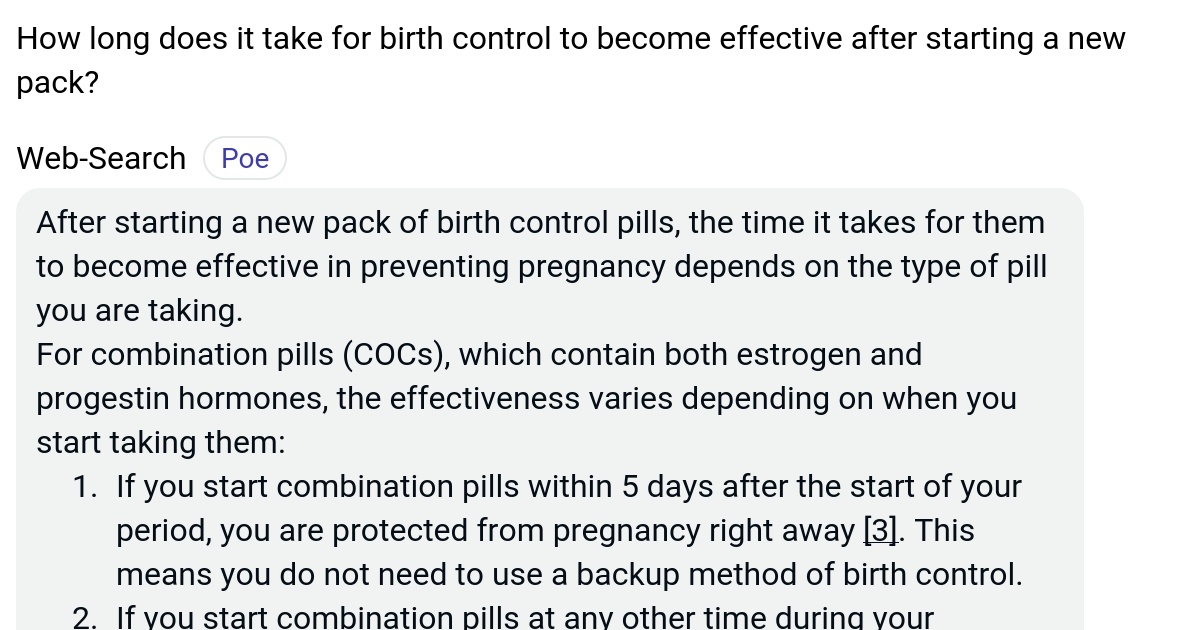 How long does it take for birth control to effective after