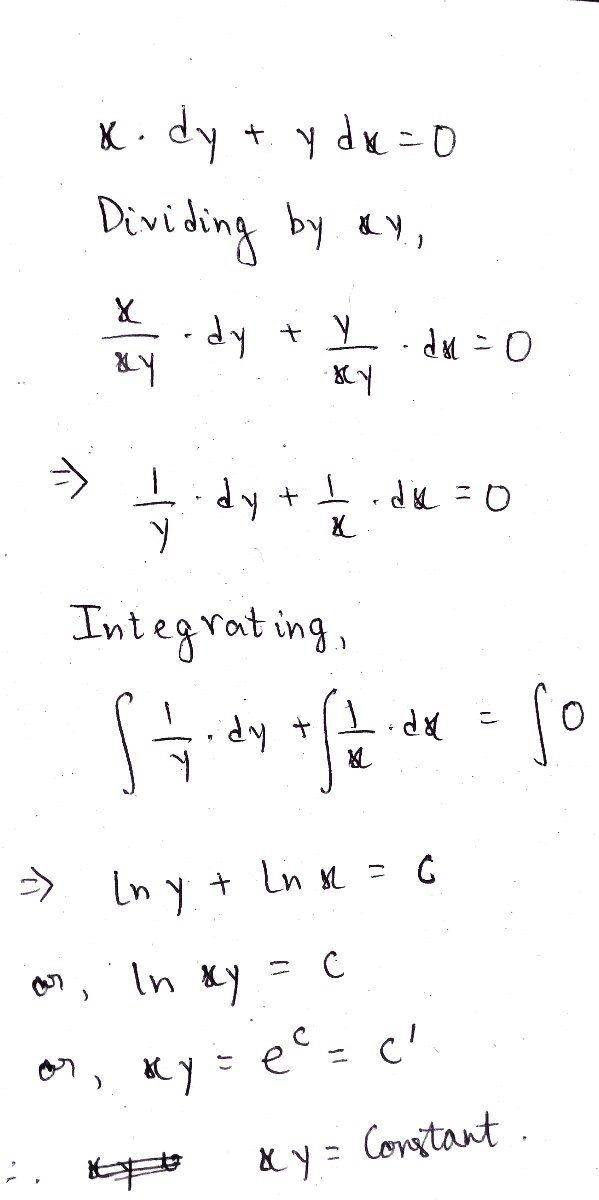 What is the integration of [math]xdy + ydx =0[/math]? Quora