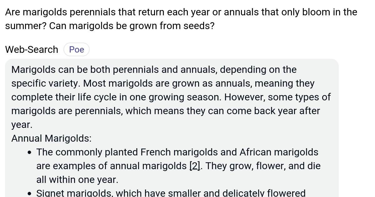 Are marigolds perennials that return each year or annuals that only
