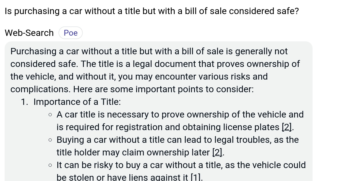 Is purchasing a car without a title but with a bill of sale considered