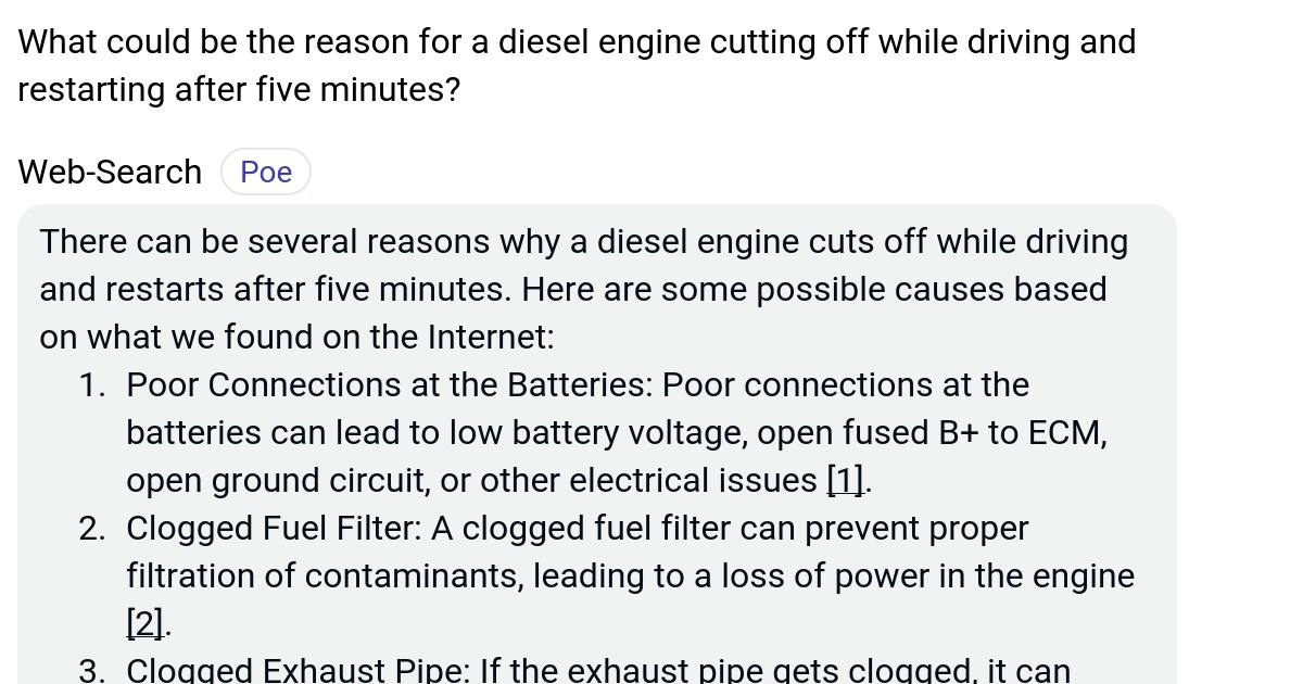 What could be the reason for a diesel engine cutting off while driving