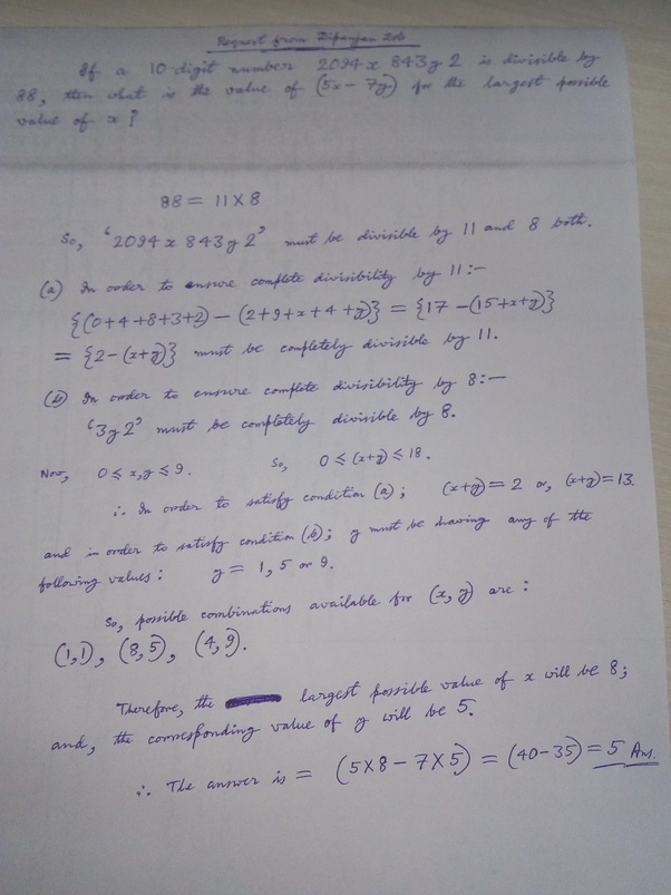 If a 10digit number 2094x843y2 is divisible by 88, then what is the