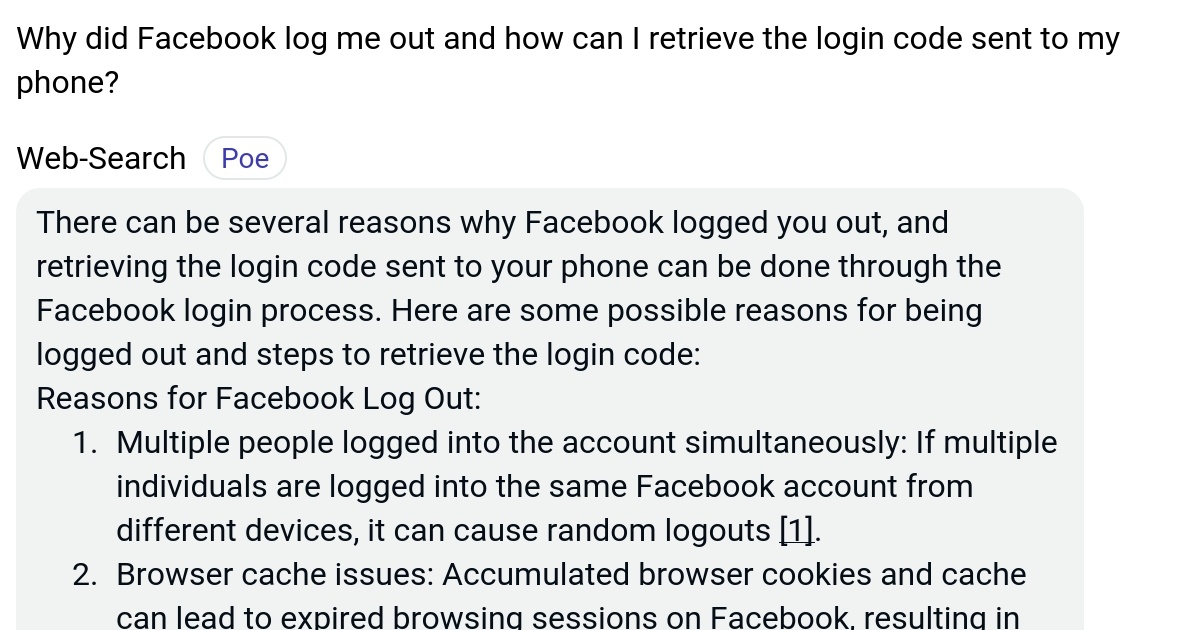 Why did Facebook log me out and how can I retrieve the login code sent