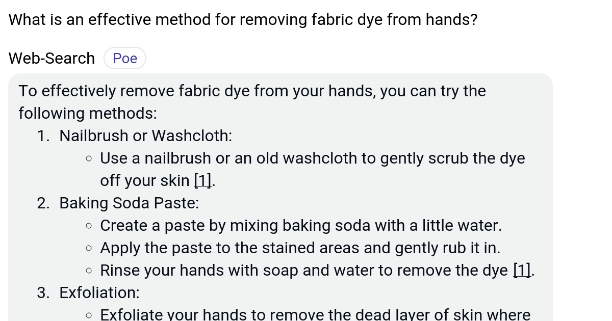 What is an effective method for removing fabric dye from hands? Poe