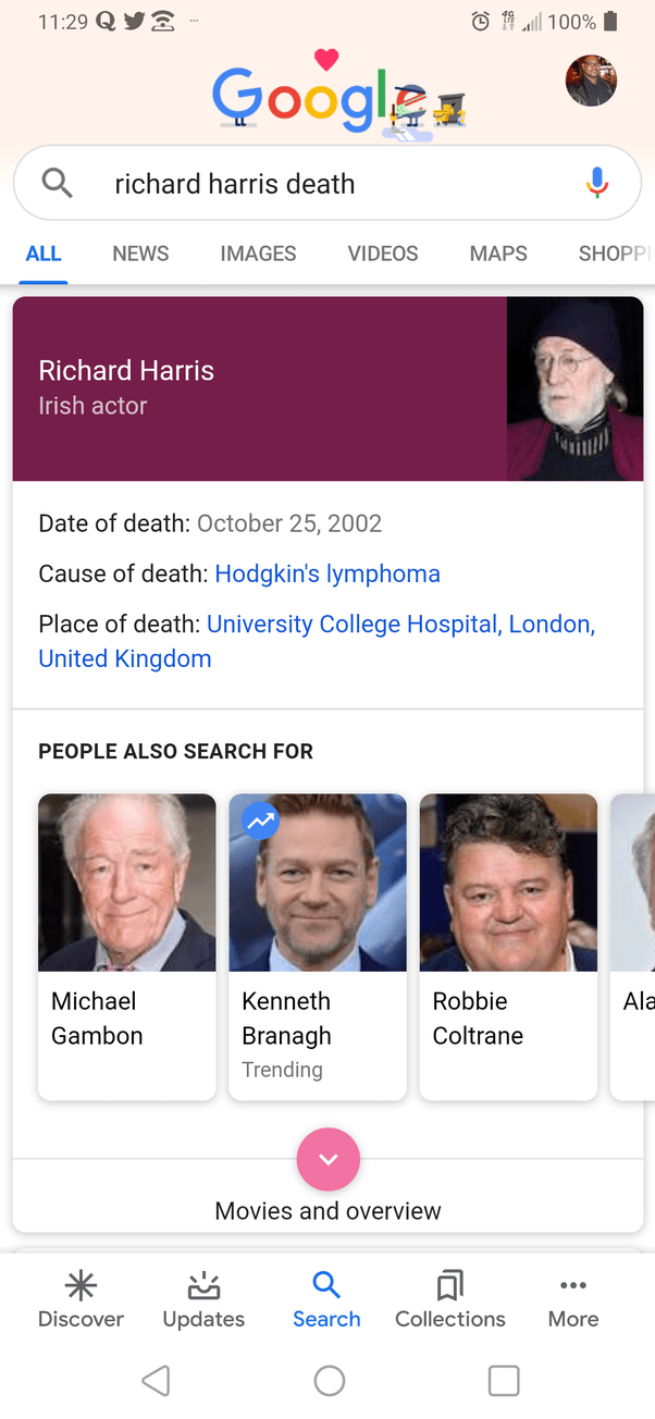When did the original Dumbledore actor die, and what is the name of the