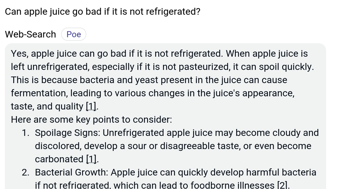 Can apple juice go bad if it is not refrigerated? Poe