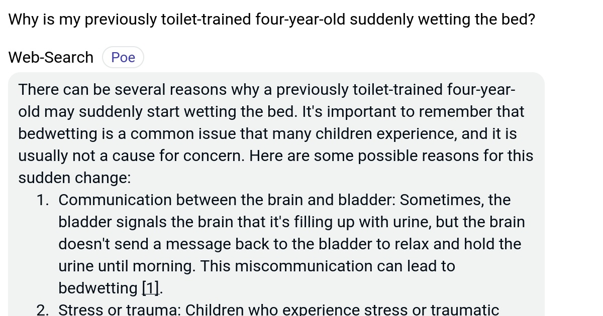 Why is my previously toilettrained fouryearold suddenly wetting the