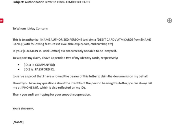 How to write an authorization letter to claim an ATM card while you’re