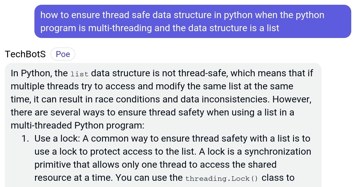 Poe how to ensure thread safe data structure in python when the