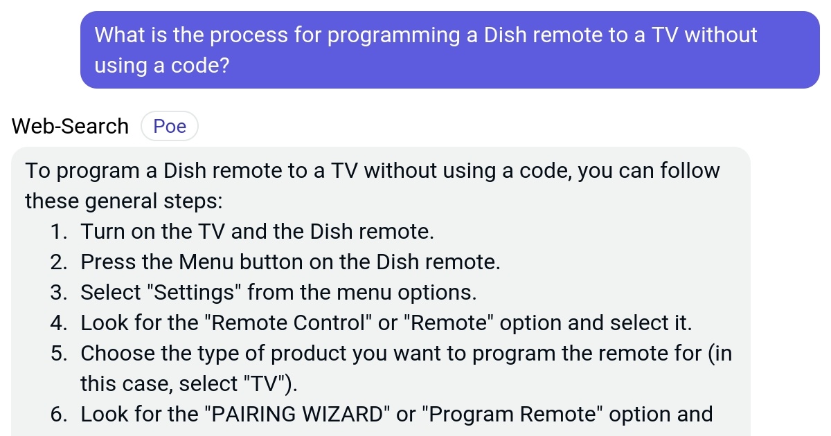 What is the process for programming a Dish remote to a TV without using