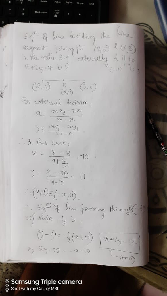 What is the equation of the line dividing the line segment joining the