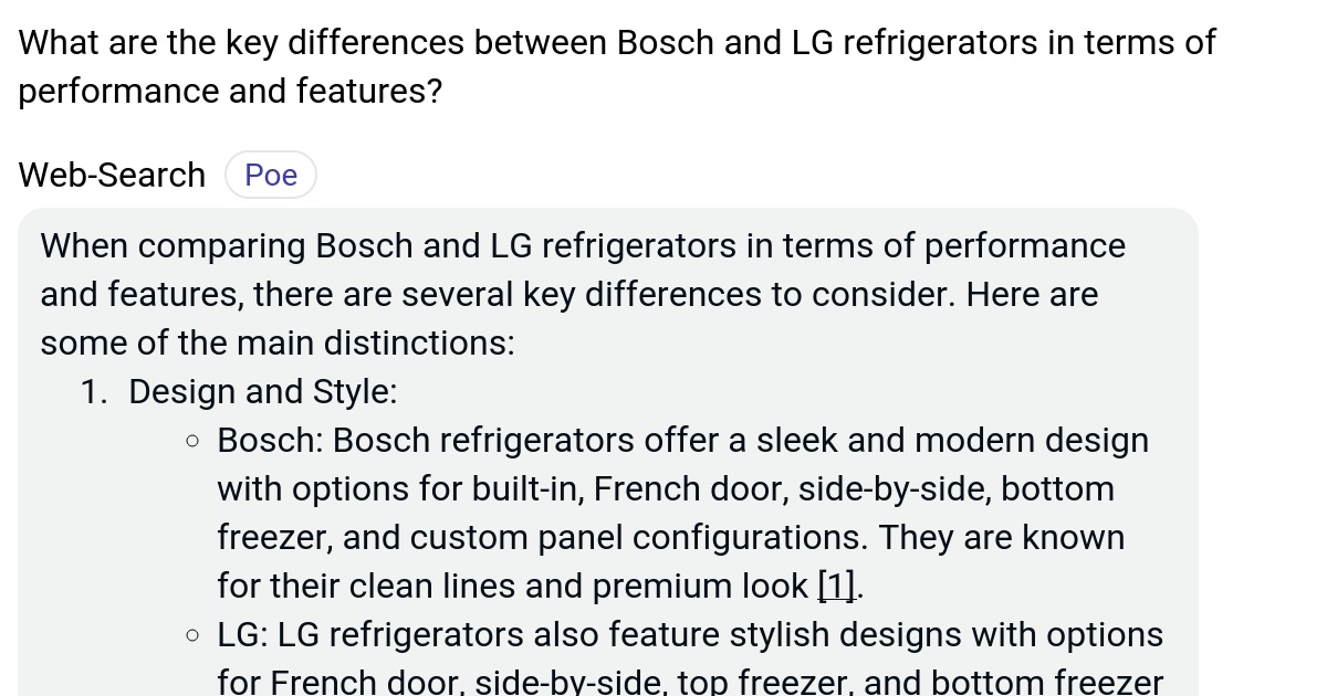 What are the key differences between Bosch and LG refrigerators in