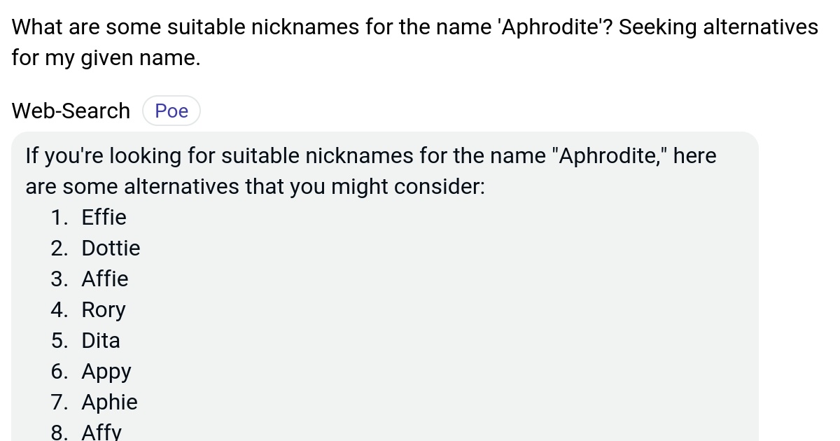 What are some suitable nicknames for the name 'Aphrodite'? Seeking