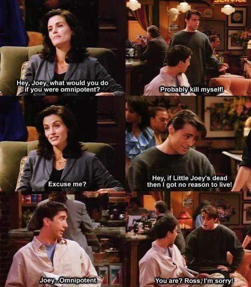 Friends (TV series) What is Joey thinking when the others are having