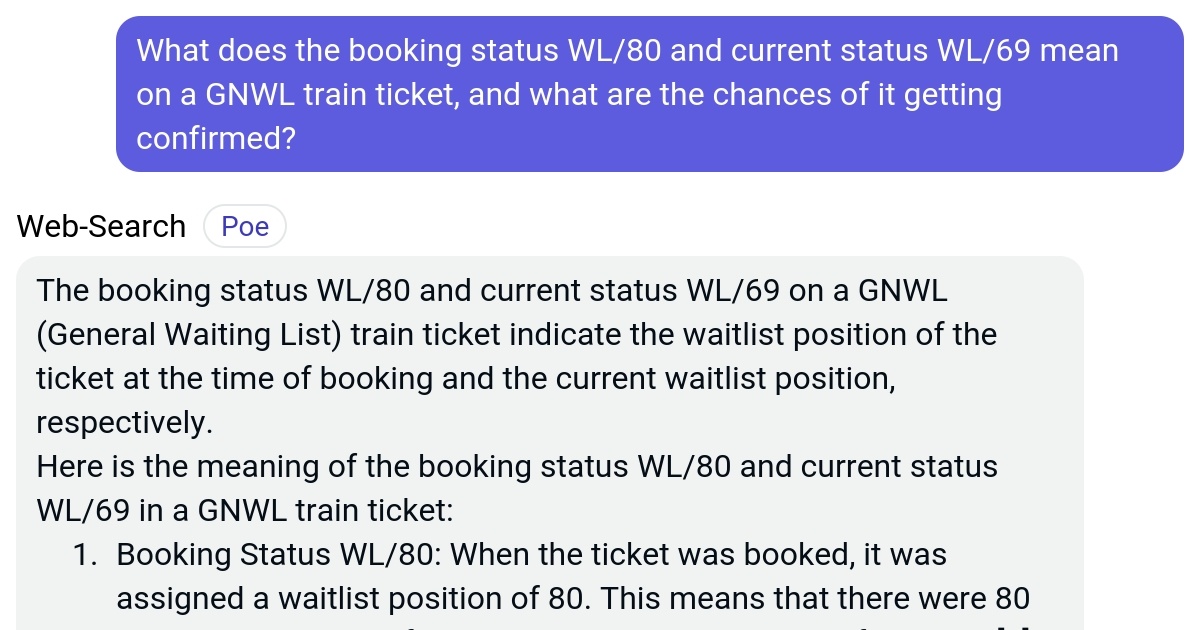 What does the booking status WL/80 and current status WL/69 mean on a