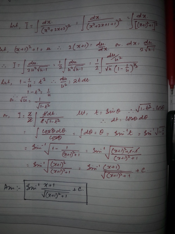 What is the integration of one upon X square + 2 X + 2 ka