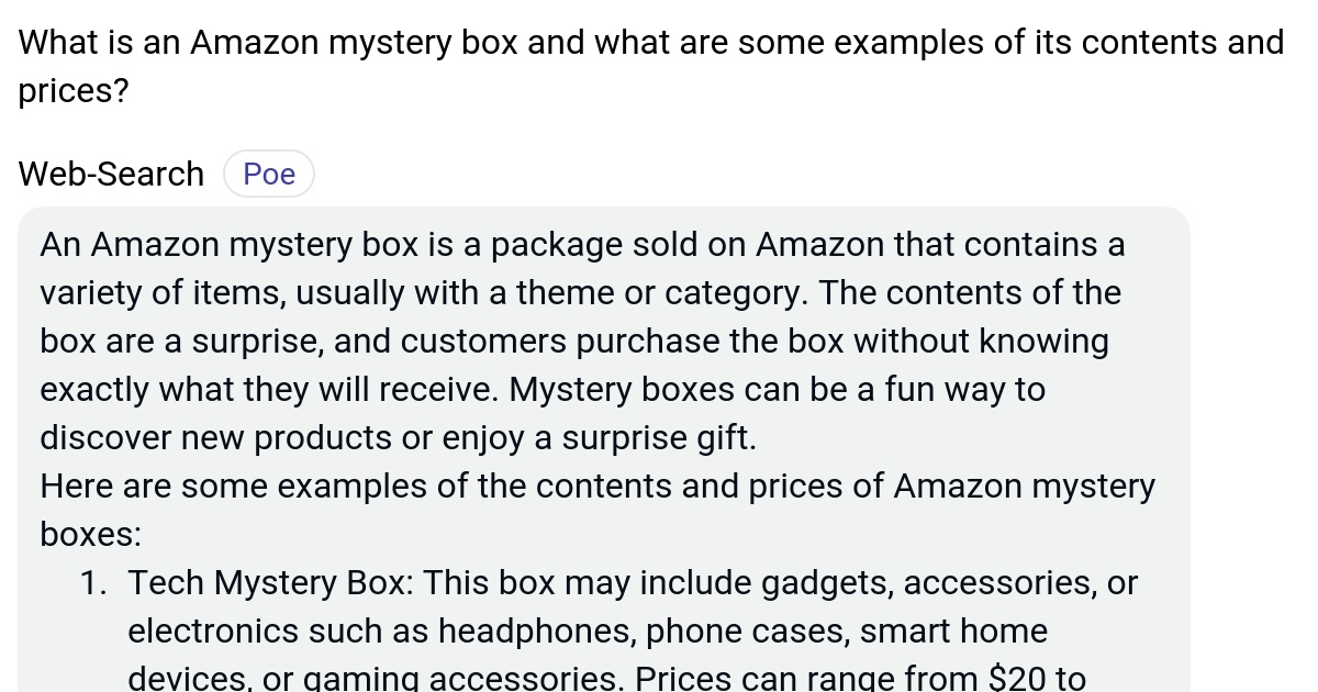 What is an Amazon mystery box and what are some examples of its contents and prices? Poe