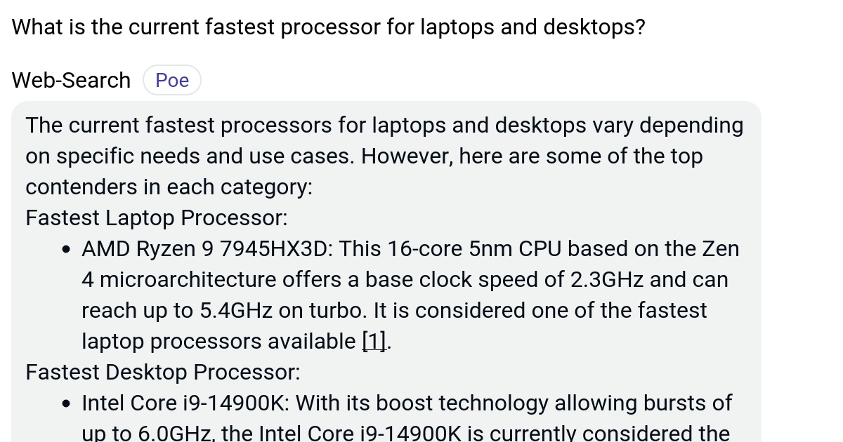 What is the current fastest processor for laptops and desktops? Poe