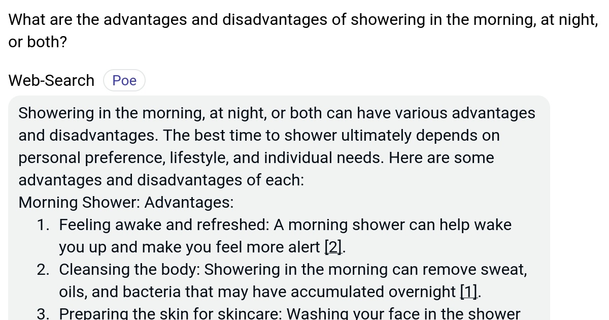 What are the advantages and disadvantages of showering in the morning