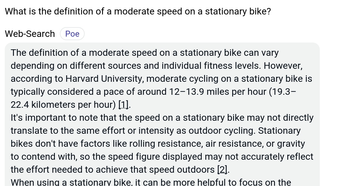 What is the definition of a moderate speed on a stationary bike? Poe