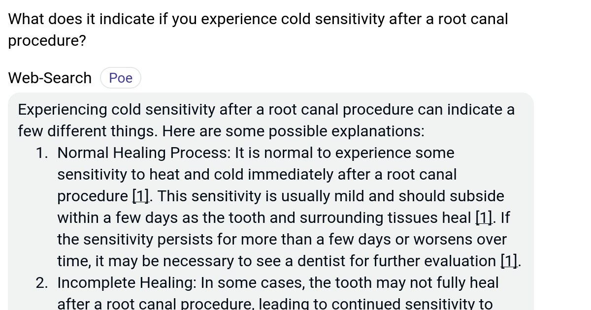 What does it indicate if you experience cold sensitivity after a root