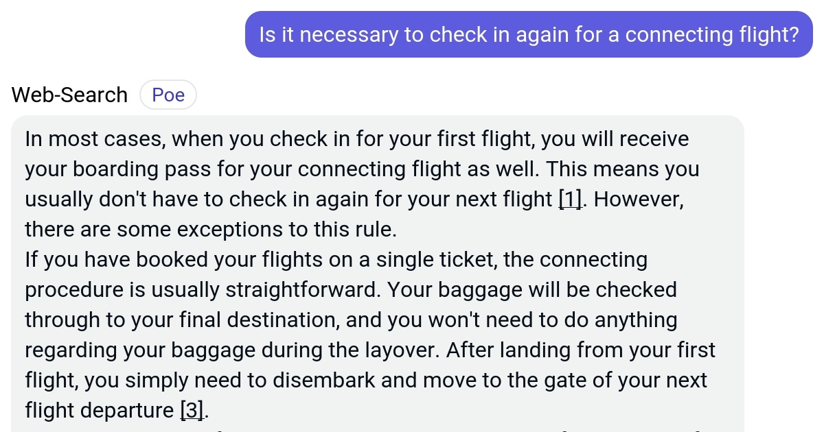 Antwort Do I have to checkin again for a connecting flight? Weitere