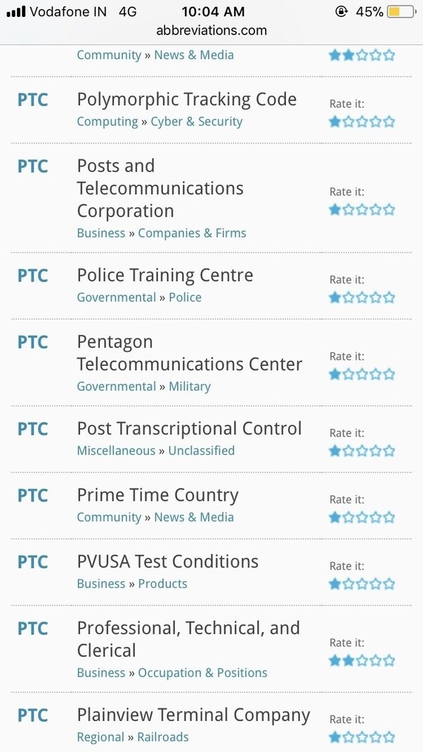 What is the full form of PTC? Quora