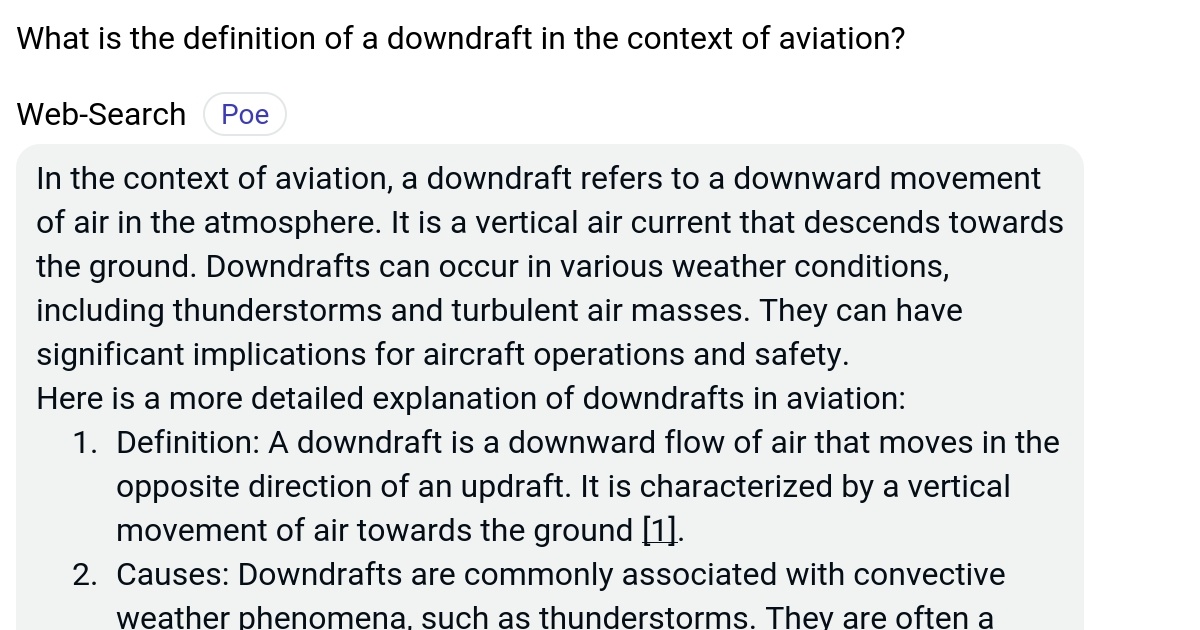 What is the definition of a downdraft in the context of aviation? Poe