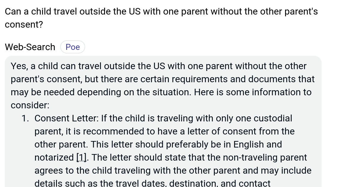 Can a child travel outside the US with one parent without the other