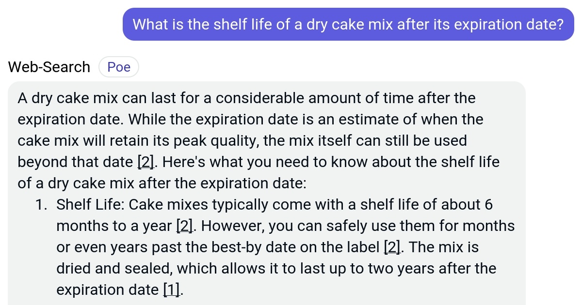 What is the shelf life of a dry cake mix after its expiration date? Poe