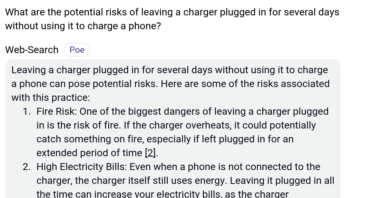 What are the potential risks of leaving a charger plugged in for several days without using it