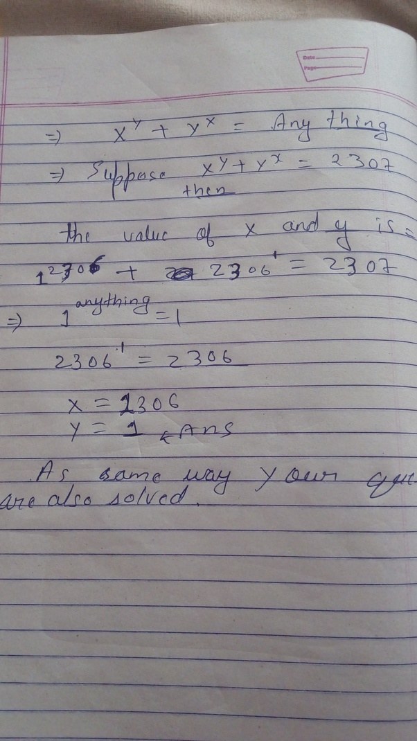 If X to the power y plus y to the power X is equal to 12345678987654321