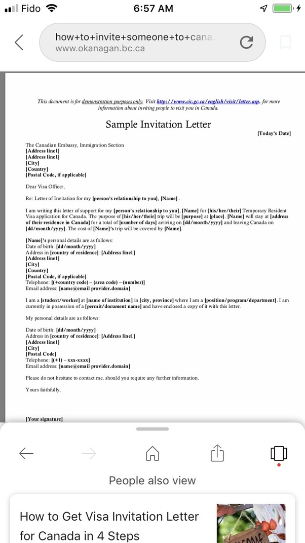 The visa officer high commission of canada immigration visa section city, country. Draft Of Invitation Letter To Visit Canada | invacation1st.org