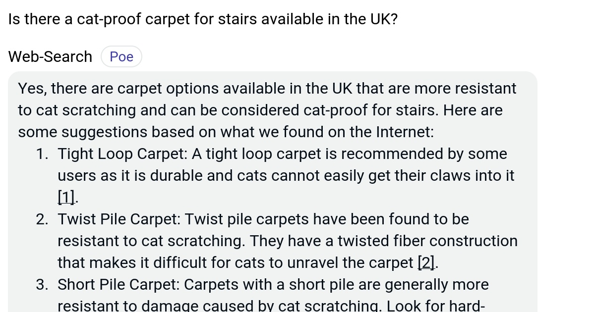 Is there a catproof carpet for stairs available in the UK? Poe