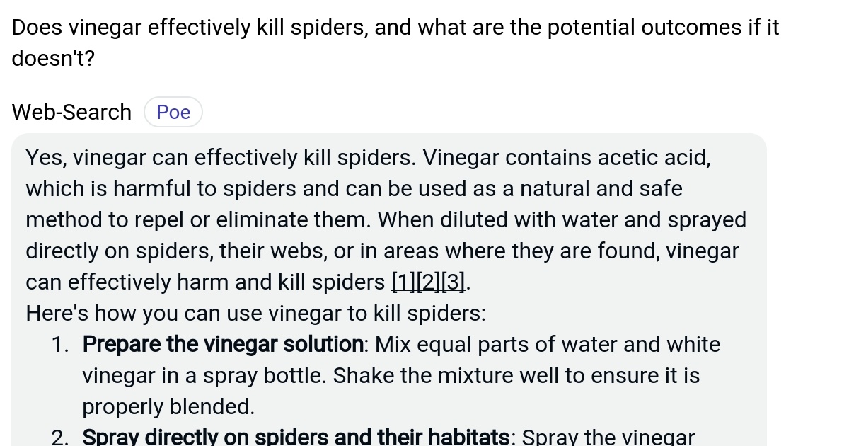 Does vinegar effectively kill spiders, and what are the potential