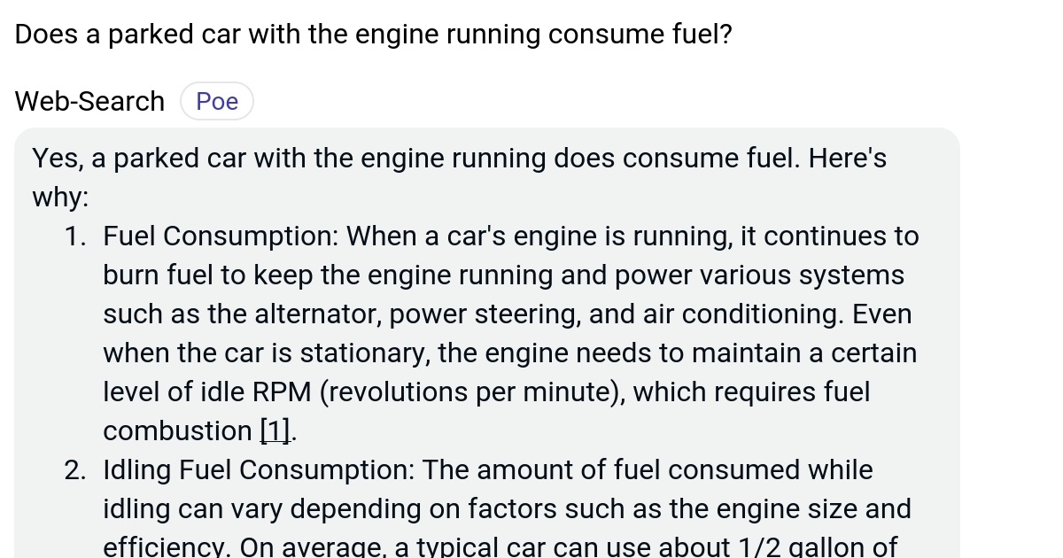 Does a parked car with the engine running consume fuel? Poe